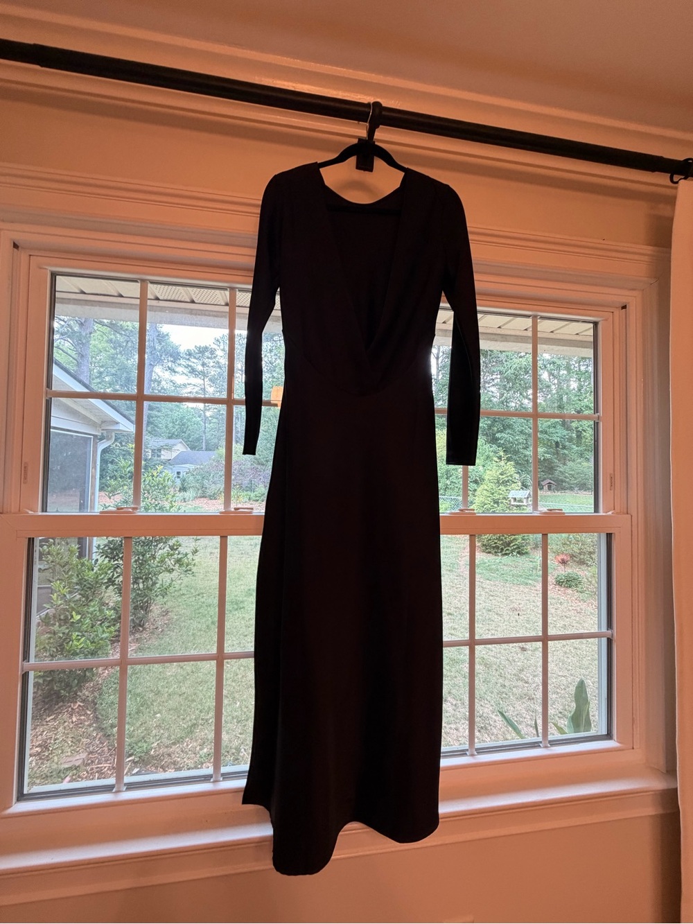 Le Set Barb Satin Black Long Sleeve Black Backless Midi Dress Small - Picture 5 of 7